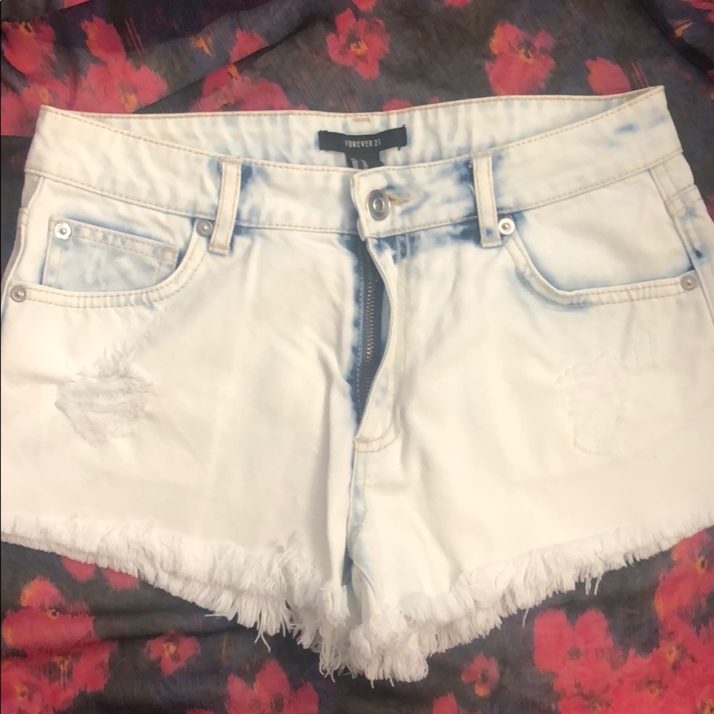Acid Wash Light Blue/White Forever 21 Shorts